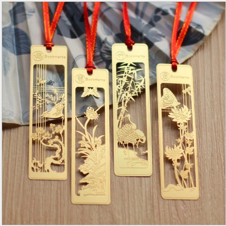 

Free shipping 50PCS wedding favor Gold Metal Bookmark flower Chinese style Bookmarks Paper Clip for Book a gift for guests