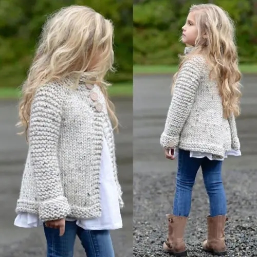 Pudcoco/, красивый свитер для маленьких девочек, белый плащ, Свитера с пуговицами, трикотажное пальто, осенне-зимняя одежда, От 1 до 8 лет