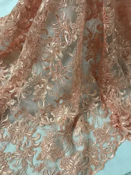 

Hot 3d feather Embroidered pattern design david-6644 African lace fabric with pearls for sewing Fast Delivery