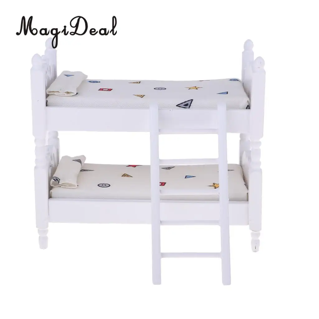 1/12 Scale Lovely Dollhouse Miniatures Kids Bedroom Furniture Bunk Bed White
