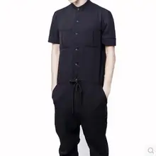 Новая мужская одежда рабочая одежда комбинезон на заказ тонкий черный льняной карман с короткими рукавами верхняя одежда мужские костюмы