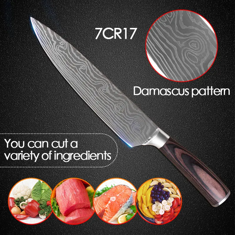 Высокое качество 8 дюймов поварские Ножи Имитация дамасской стали Santoku кухонные ножи острые фрукты овощи мясо кухонные ножи