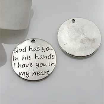 

20pcs alloy accessories handmade jewelry materials lettering God has you in his hands l have you in my heart charm for bracelet