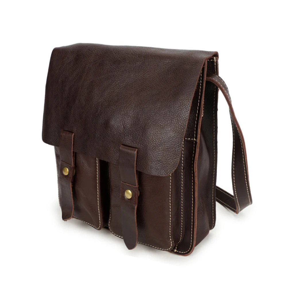 

Genuine Leather Men's Single Shoulder Bag Vintage Black/Dark Brown Large Capacity Multi-function Cow Leather Crossbody Bag