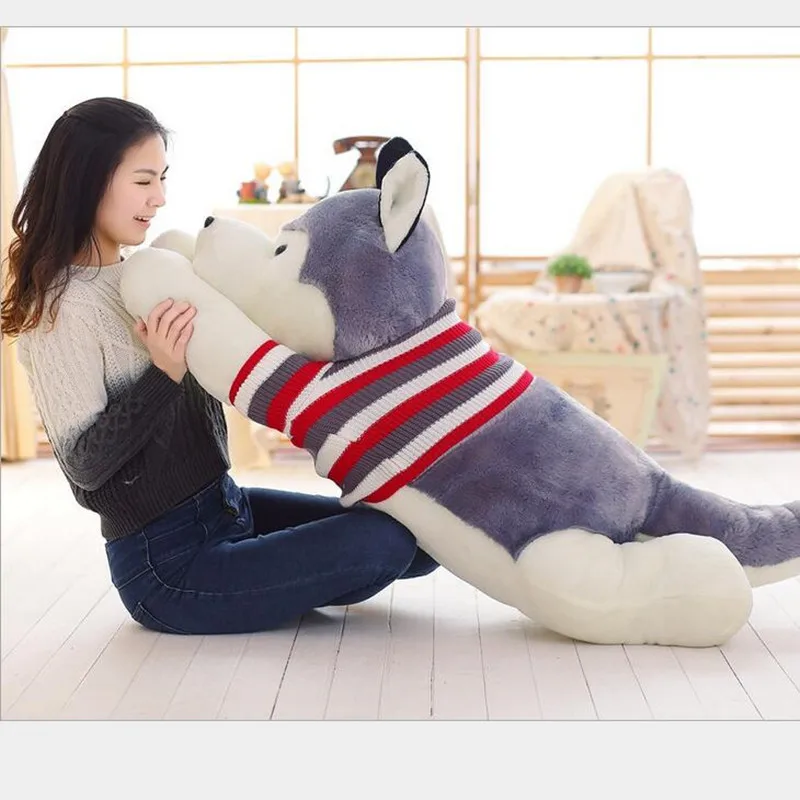 

1pcs Kawaii Giant Size Cartoon gray sweater husky dog plush toy Kids Toys Large pillow cushion child Christmas birthday gift