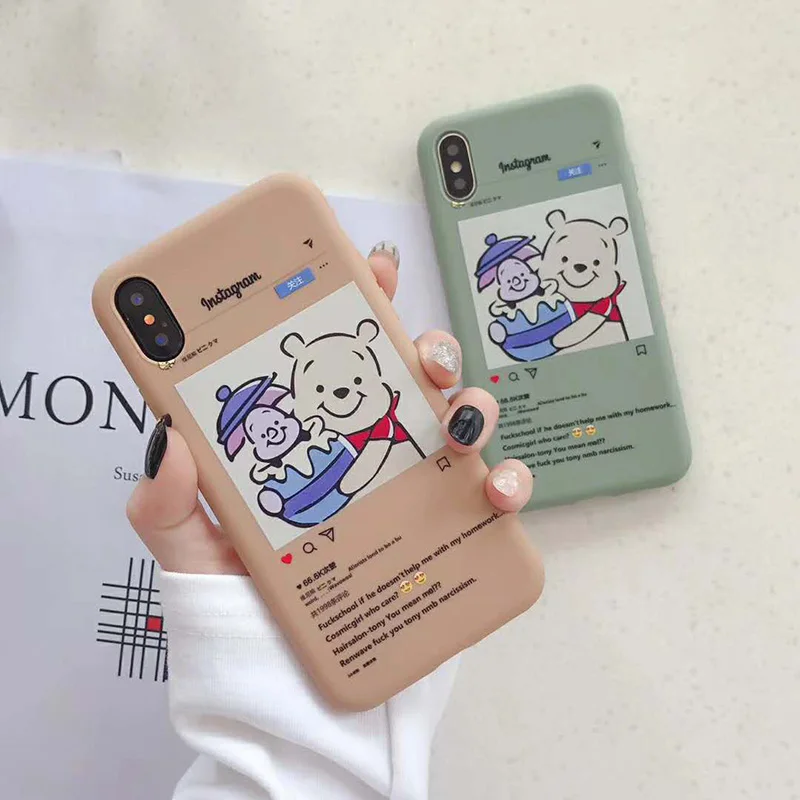 

Cute Pooh bear stealing honey Phone Case For iphone8 Case Glossy Silicone Back Cover For iphone 6 6S 8 Plus X XS XR cover