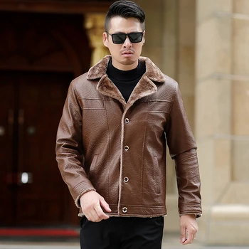 

KUYOMENS L-5XL Winter New Casual Coat Men Jacket Leather Zipper Thick Warm Cashmere Lining Men's Winter Leather Jacket