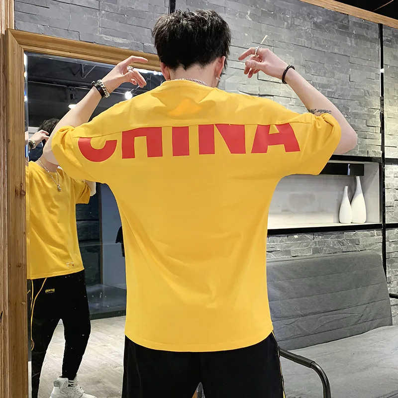 

Summer Male T-Shirt Fashion Printing Men's T-Shirts O-Neck Comfortable White Orange Yellow Short-Sleeved T-Shirt