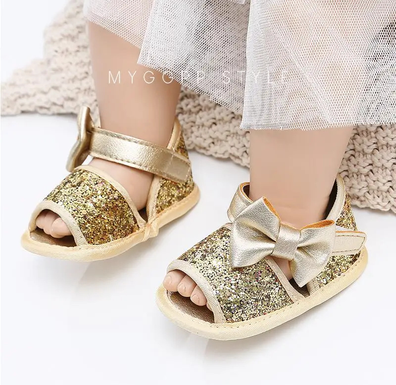 

Sequins baby girls sandals soft sole baby summer shoes 2019 New style baby party shoes bling cute bow baby sandals