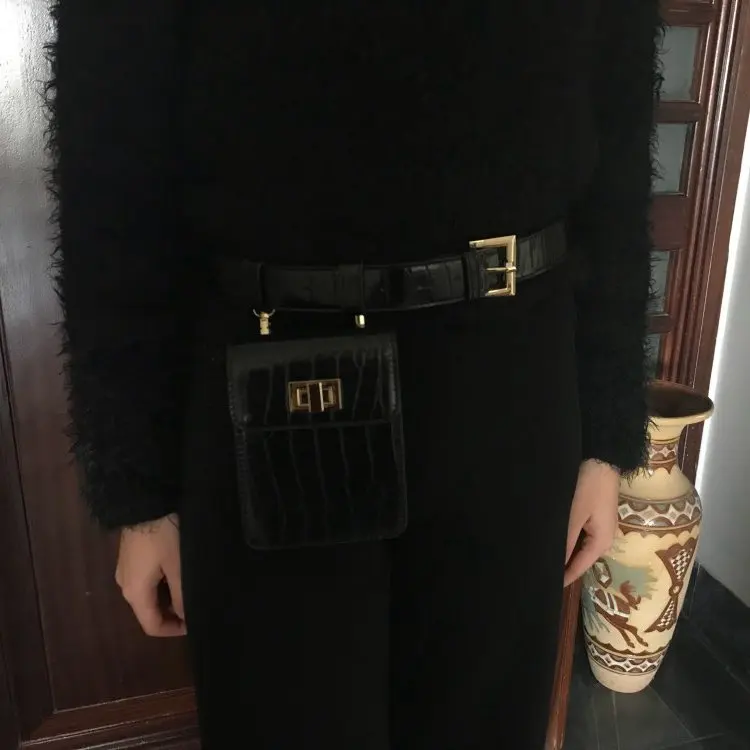 Модная женская кожаная сумка через плечо, пояс, поясная сумка, шикарный стиль, мини сумка на плечо, винтажный узор, маленькая сумочка (Blac