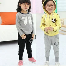 Toddler Kids Pants for Girls 1-6Y Smile Pattern Harem Pants Cotton Trousers Casual Bottoms Joggers New LS4
