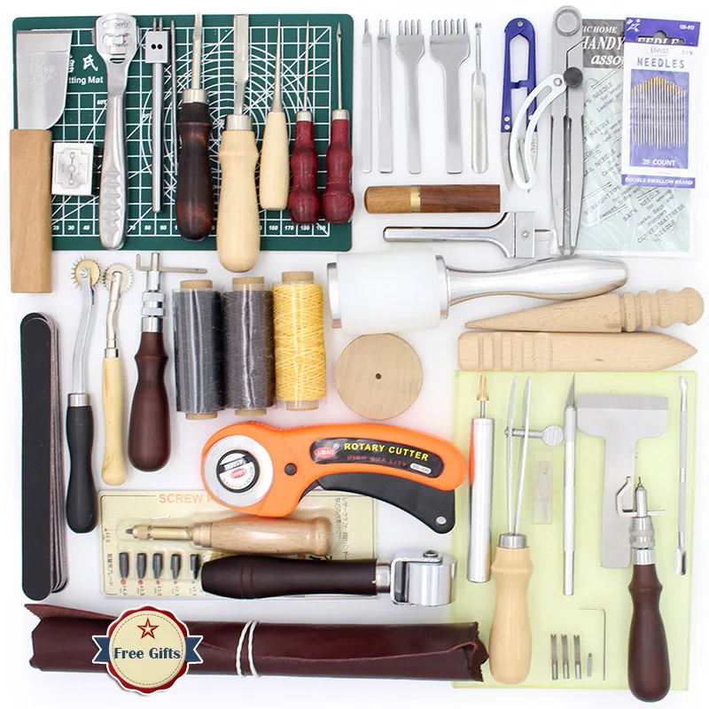 Leather Craft Tools Kit Including Leather Sewing Tools, with Swivel Knife,Stitching Groover