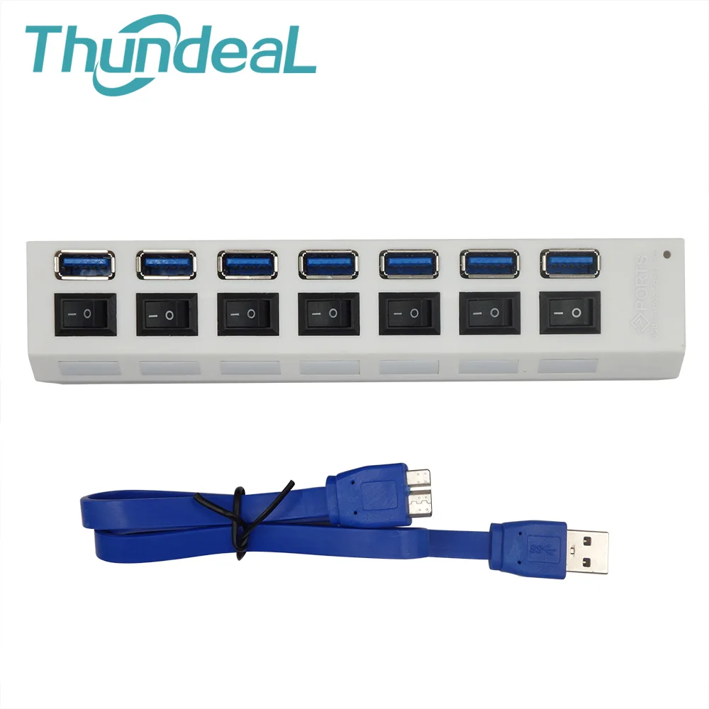 ThundeaL USB 3,0 концентратор Мульти 7 портов высокоскоростной концентратор 5 Гбит/с USB разветвитель с переключателем вкл/выкл периферийные устройства для ПК портативный компьютер