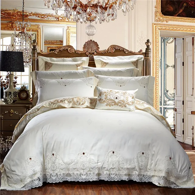 creamy white egyptian cotton lace luxury wedding bedding set queen lace sheets egyptian cotton
