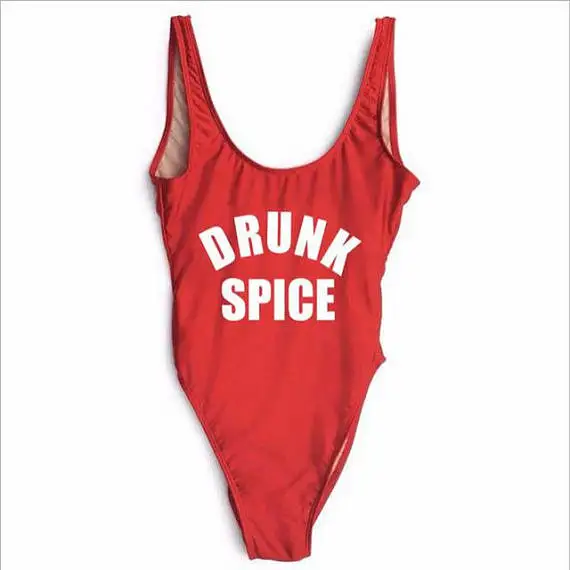OKOUFEN Drunk Spice Swimsuit One Piece Bachelorette Beachwear Funny