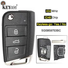 KEYECU 10x434 МГц ID48 чип 3 кнопки Keyless-go/Флип дистанционный брелок для Volkswagen MQB Golf VII MK7, для Skoda Octavia A7