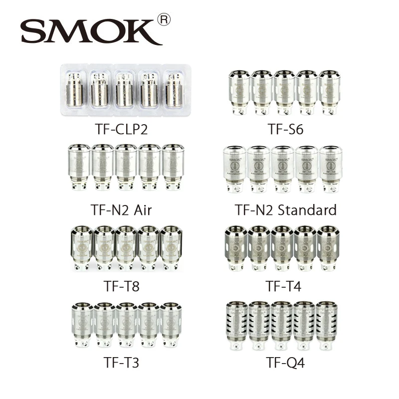 

5pcs SMOK TFV4 Tank Atomizer Coil Head N2 Standard/N2 Air/CLP2/Q4 Quadruple/S6 Sextuple/T3 Triple/T4 Quadruple/T8 Octuple Core