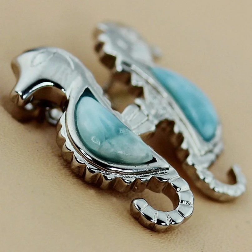 SHUNXUNZE, Larimar, натуральный камень, этнические,, серьги-гвоздики на Рождество для женщин, животное, пириформа, сексуальные подарки, родиевое покрытие, R3545