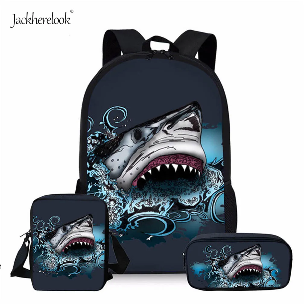 Jackherelook большой белый Акула школьные сумки комплект из 3 предметов детский крутой подводный рюкзак с животными Студенческая Книга сумка