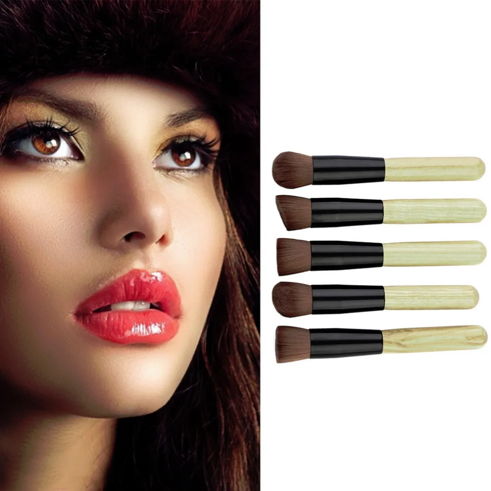 

5pcs Wood Handle Makeup Brushes Set Cosmetics Foundation Blending Brush Kits Wholesale