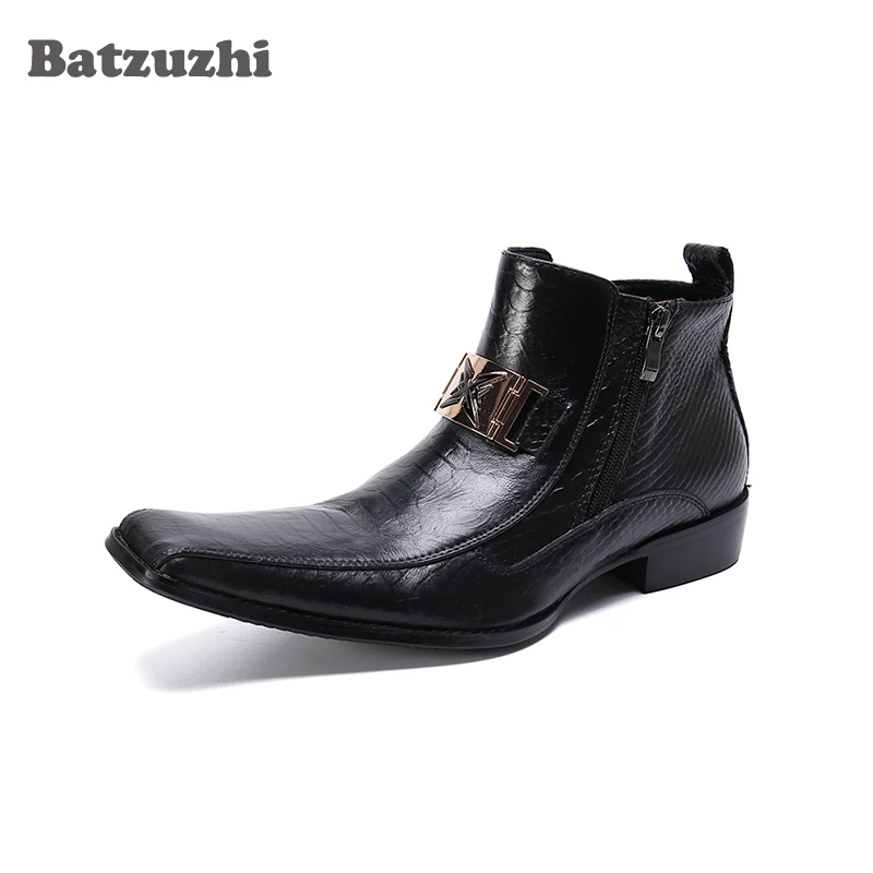 

Batzuzhi Western Boots Men Luxury Men Leather Ankle Boots Zip Motorcycle Boots Men Comfortable Dress Boots Men, Big Size EU38-46