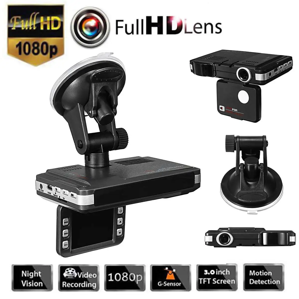 2в1 Автомобильная камера видео HD 720P Автомобильный dvr детектор камера видео рекордер Dash Cam лазерный детектор скорости+ руководство на русском и английском языках