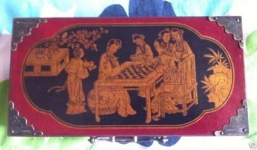 Китайский дракон деревянный кожаный ящик с 32 Шахматный набор