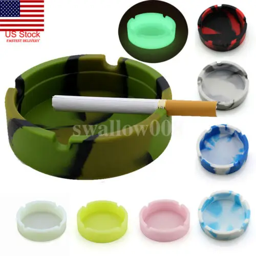 

2019 newest arrival delicate circular Glow In The Dark-Luminous Silicone Ashtray For Smoking Cigarette Cigar Pipe