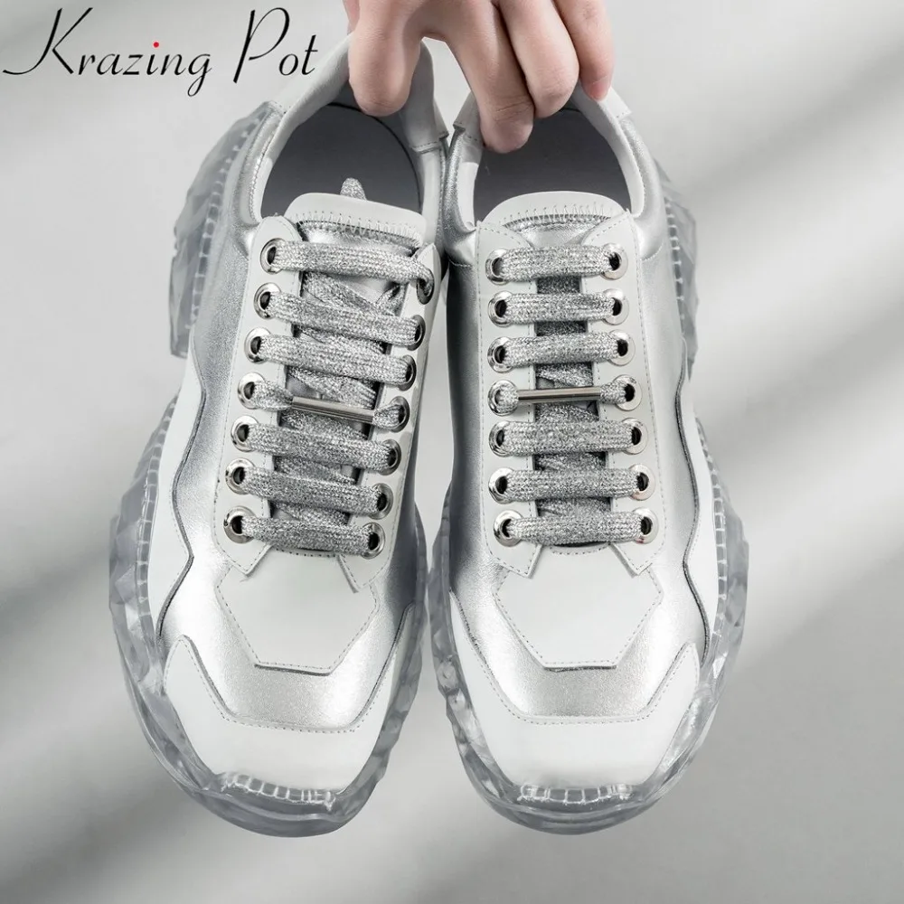 

Krazing Pot hot selling genuine leather cowboy handsome girls simple style ventilated lace up sneakers vulcanized shoes L52
