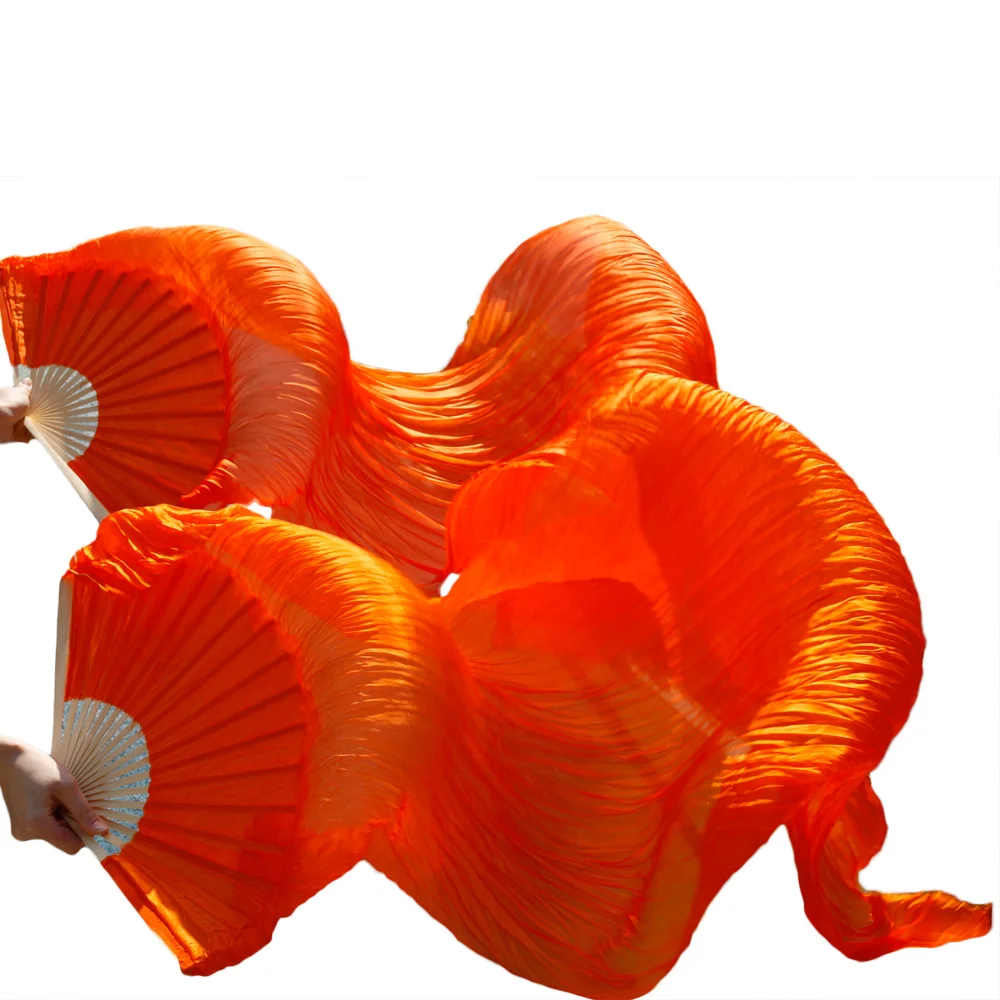 

2018 Stage Performance 100% Silk Belly Dance Fans Gradient Colour Dance Accessories Belly Dancing Silk Fans Orange