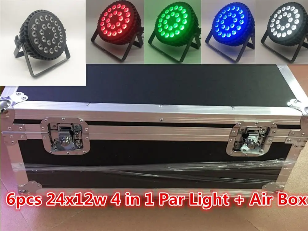 Кейс для полетов + 6 шт./24x12 Вт RGBW 4 в 1 LED par свет DMX512 сценический цветная панель KTV