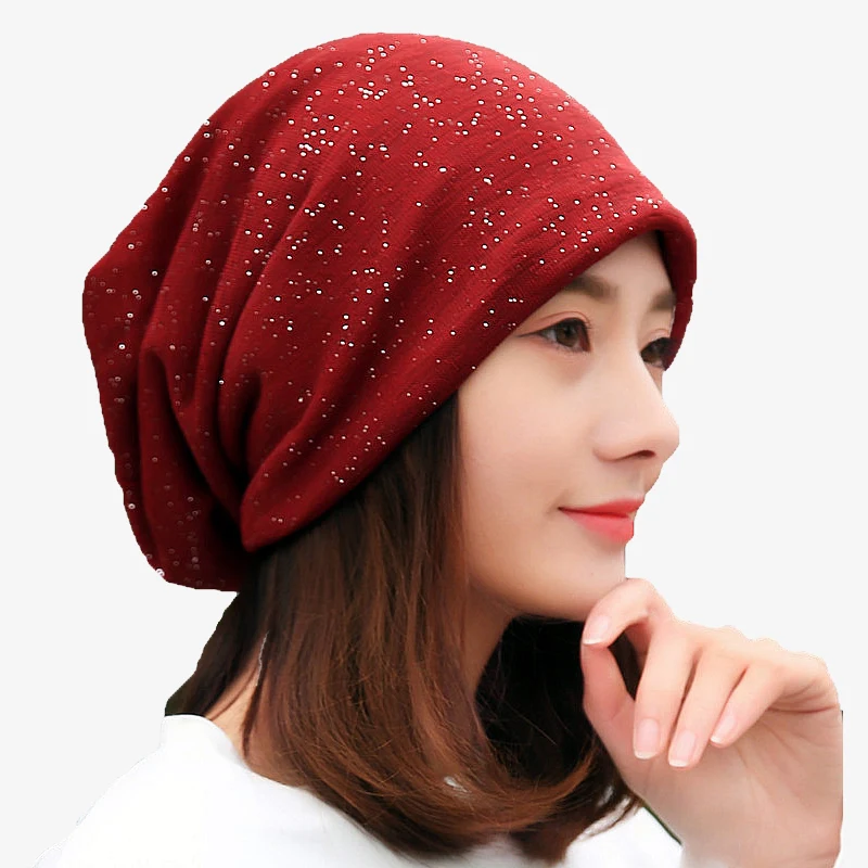 

Brand Women Sequine Design Autumn Winter Hats For Ladies Thin Girl hat Beanies Knitted Skullies Hat Cap Female Solid Color Gorro