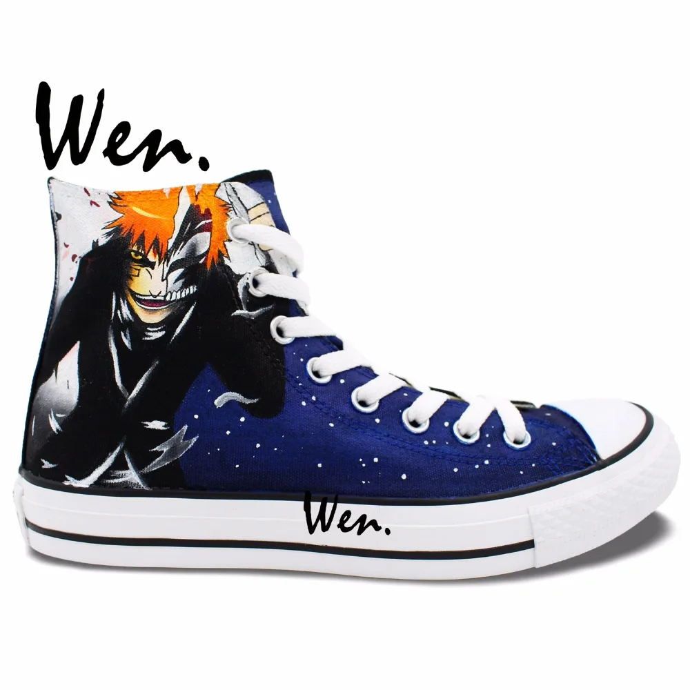 Синие аниме ботинки ручной росписи Wen отбеливатель Kurosaki Ichigo kenpachi мужские женские