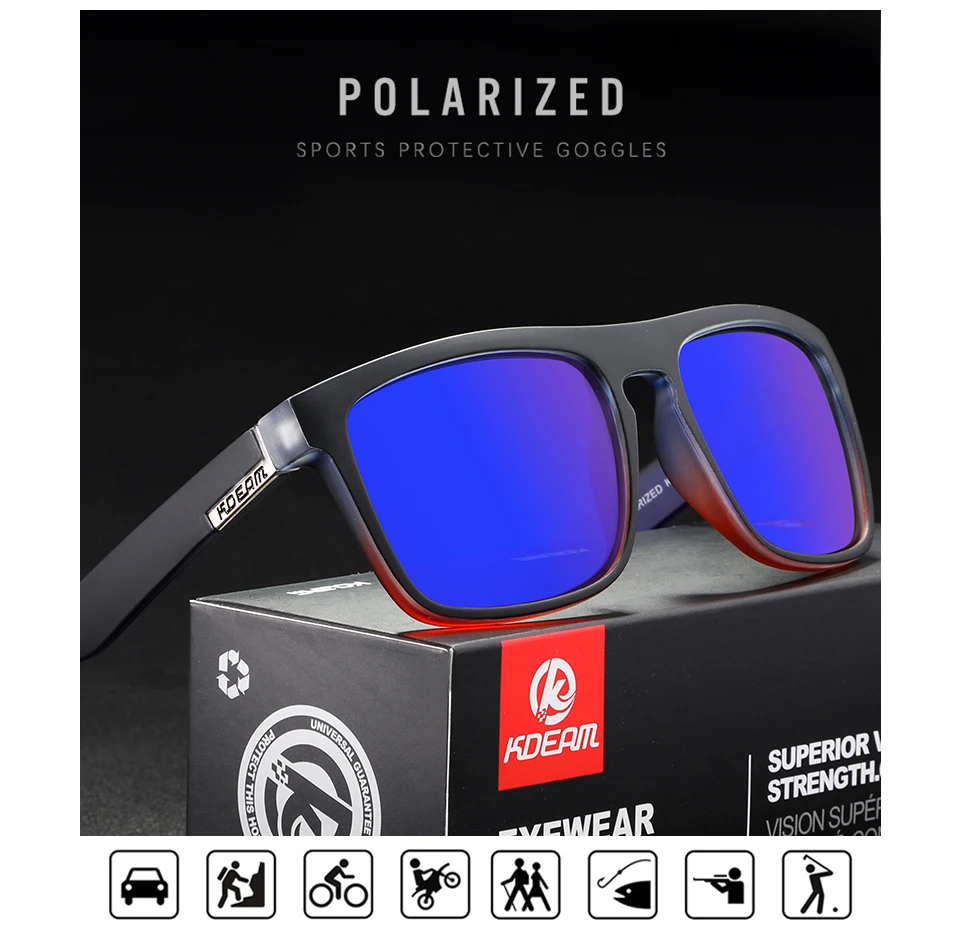 KDEAM Горящий синий очки Квадратные летние поездки вождения солнцезащитные очки поляризационные для мужчин и женщин UV400 унисекс оттенки дизайн