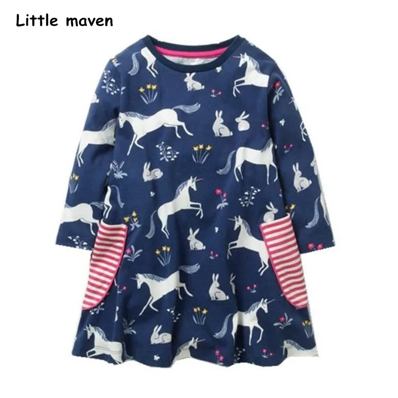 Детская брендовая одежда Little maven осеннее платье из хлопка с принтом животных для