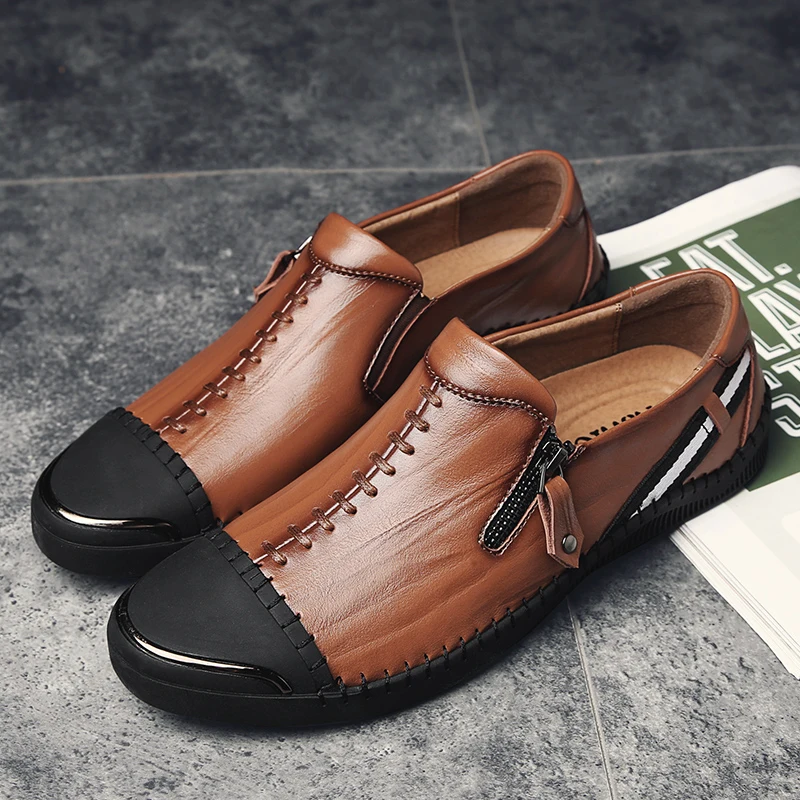 

CNFIIA Casual Shoes Men Slip-On Male Designer Shoes Brand Mens Genuine Leather Shoes Black Brown Adult Footwear Comfortable Flat
