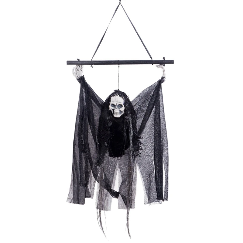 

Red Eyes Scream Halloween Decoration Black Skeleton Ghost with Glowing Hang Rod Ghost Pendant for Festive Indoor Outdoor Tree