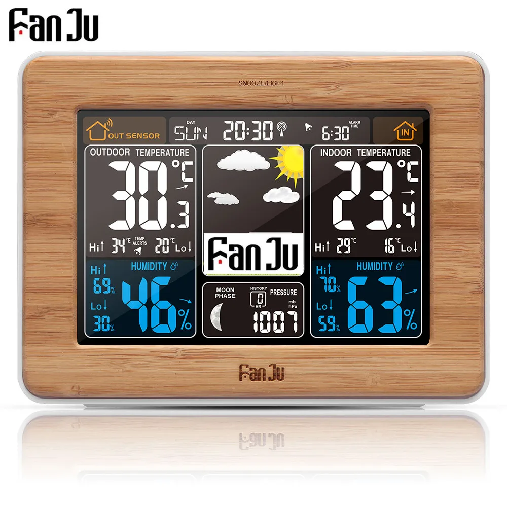 FanJu FJ3365 пластиковый будильник часы метеорологическая станция Цвет с оповещением