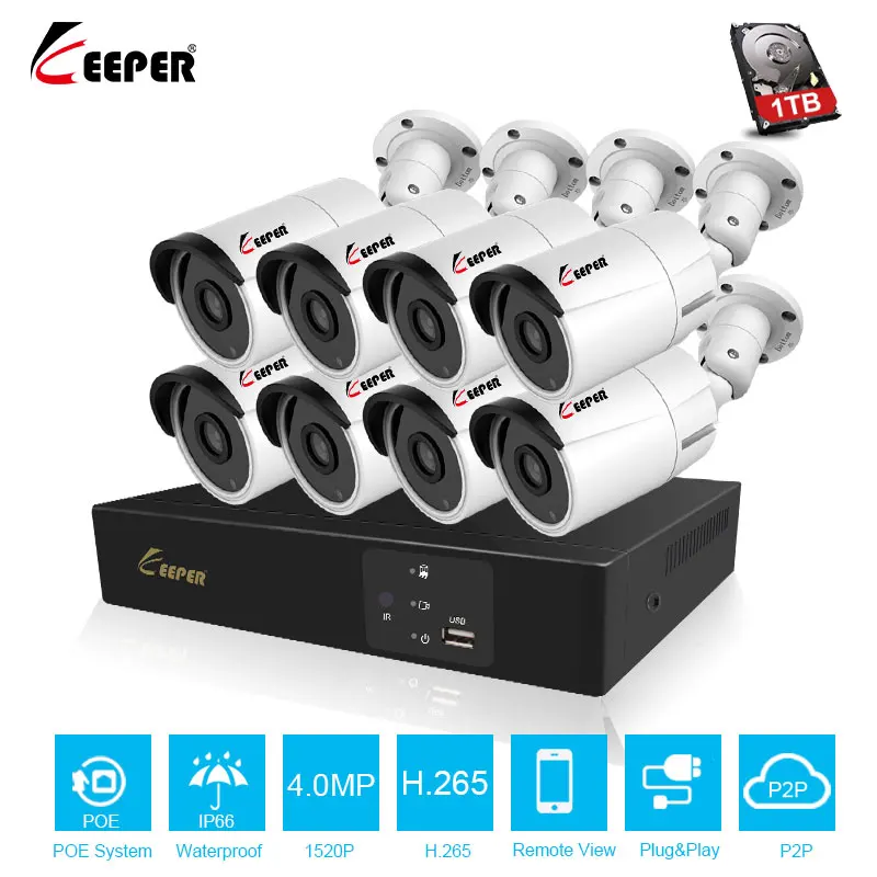 

Keeper H.265 8CH 4MP POE NVR CCTV System 4MP Outdoor 2 Array IR Leds IP Camera P2P Onvif Video Surveillance Kit Motion Detect