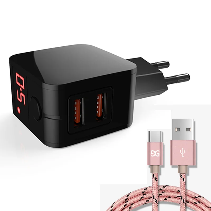 От GUSGU USB Зарядное устройство двойное быстрое зарядное устройство для телефона адаптер ЕС Порты и разъёмы с Тип usb-C нейлоновый кабель для samsung Galaxy S9 S8 huawei Oneplus - Цвет: BlackRose