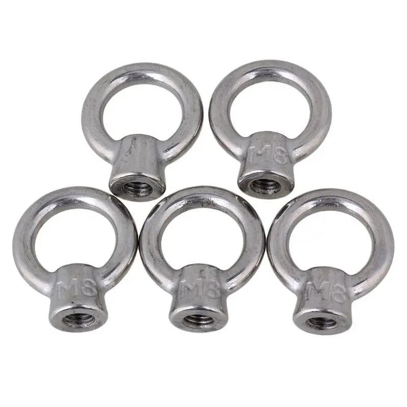 Silver M8 304 Stainless Steel Ring Shape Lifting Eye Nut Pack of 5in
