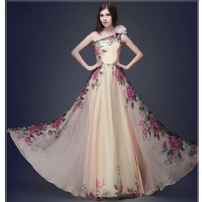 Us 1574 40 Offelegan Floral Wanita Gaun Malam Bunga Desain Pakaian Formal Panjang Lady Dresses Pesta Pernikahan Satu Bahu Sexy Jubah Menunjukkan