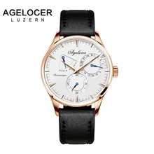 Agelocer Army Retro Watch Men Mechanical Power Reserve 42 Hours Gold 316L Steel Multi function Watch