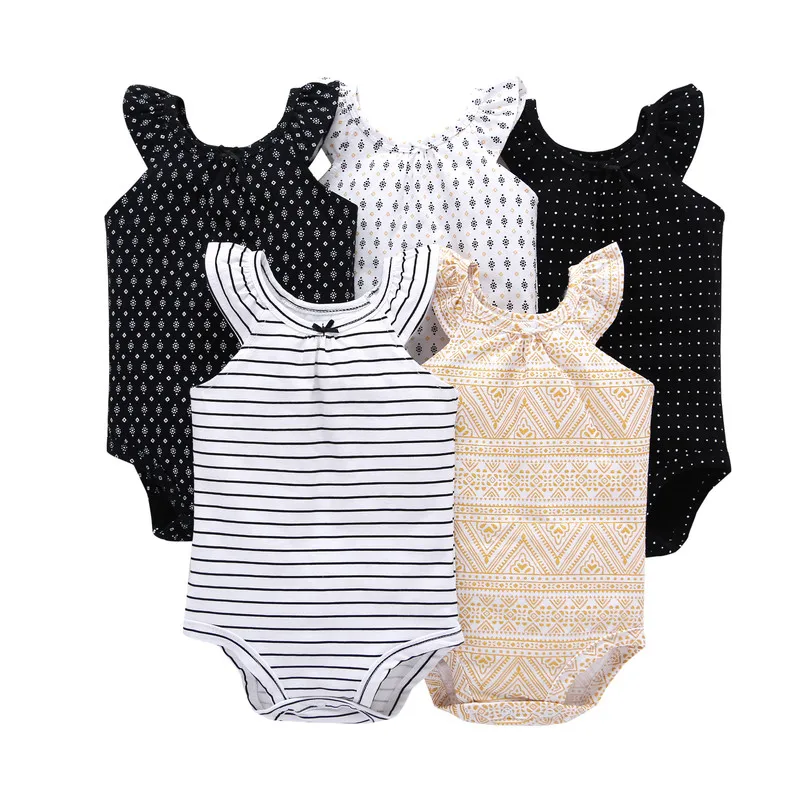 Комплект одежды унисекс из 5 предметов для новорожденных, хлопковый Детский комбинезон с коротким рукавом и буквенным принтом, одежда для маленьких мальчиков 0-24 месяцев, летняя одежда для маленьких девочек - Цвет: Черный