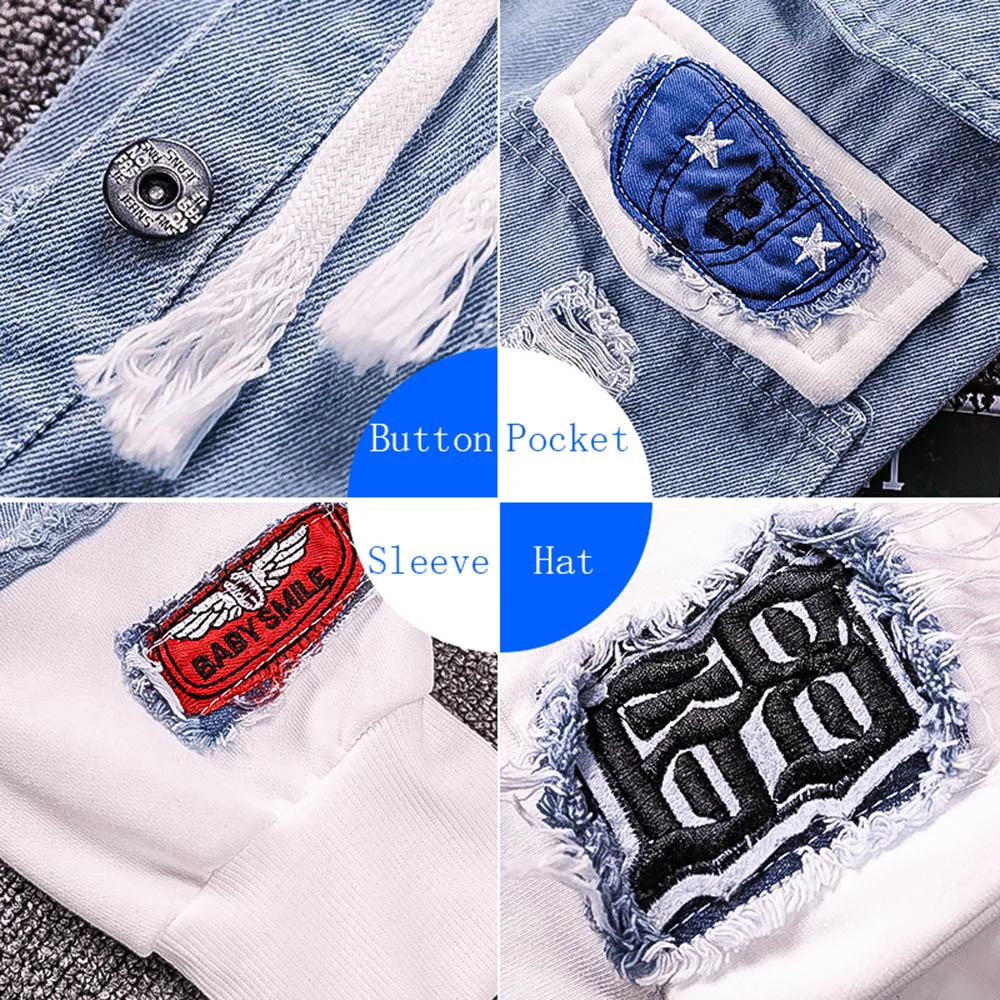 2019 New Fashion Men Denim Jackets Streetwear Retro Jean Hooded Jacket Men Male Forean Style Print Windbreaker JK18047 2019 New Fashion Men Denim Jackets Streetwear Retro Jean Hooded Jacket Men Male Forean Style Print Windbreaker JK18047