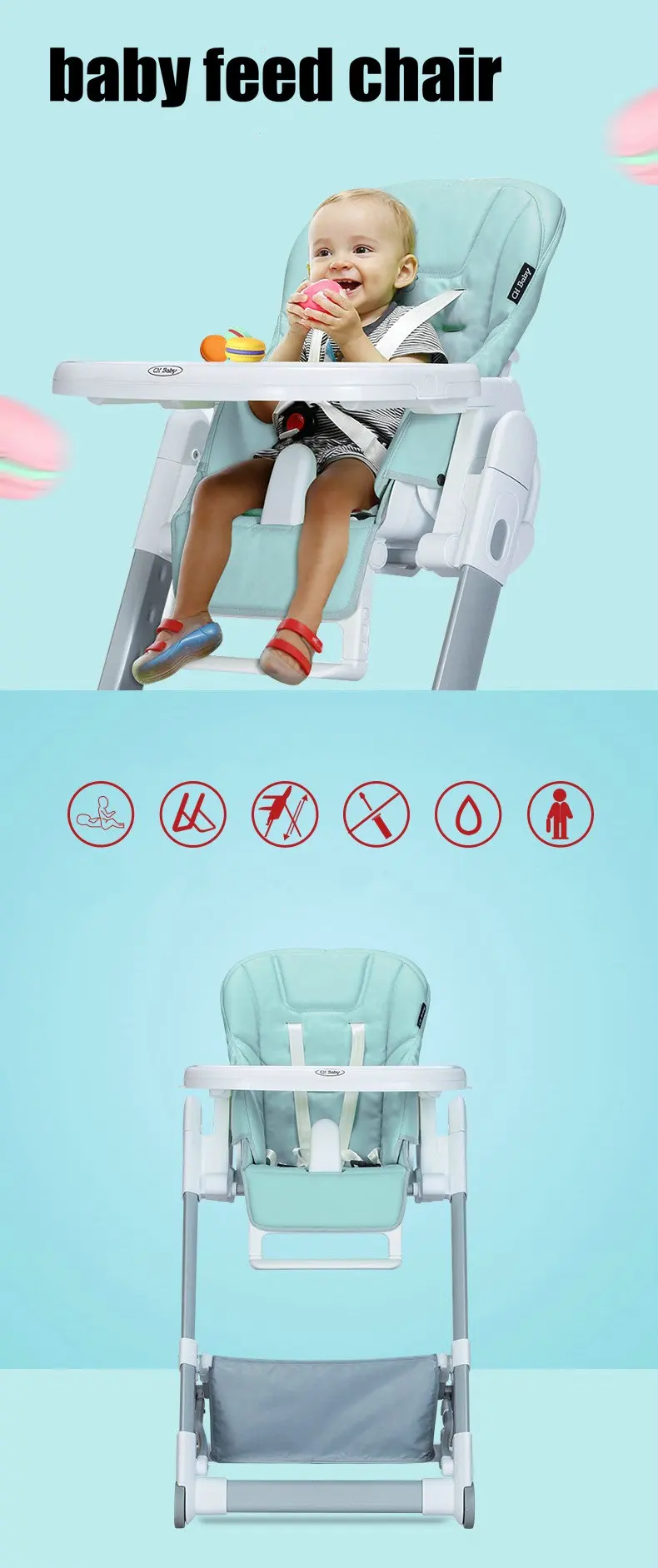 CH детский складной детский стульчик, многофункциональный портативный детский стульчик для кормления, регулируемый по высоте детский стул с сиденье из искусственной кожи