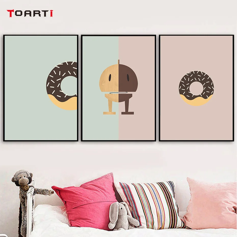 Cartoon Chestnut&Doughnuts Wall Art Colorful Canvas Painting Modern Vintage Posters&Prints Kids Room Nursery Decoration Pictures (6)