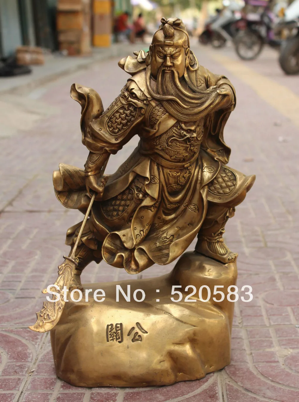 

19" Chinese Bronze Dragon "Guan Gong" warrior Guangong GuanYu Hold Sword Statue