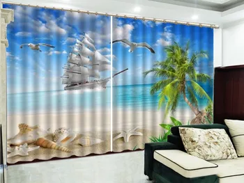 

3d Curtain Sailing Seagull Beautiful Shell Beautiful Seascape Custom You Like Comfortable Blackout Curtains