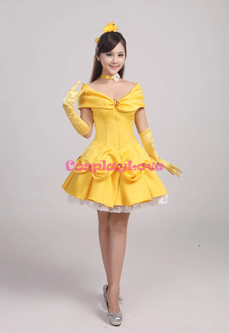 CosplayLove Custom Made Beauty And The Beast Belle Princess Yellow Short Dress Cosplay Costume For Halloween Christmas Party (2)